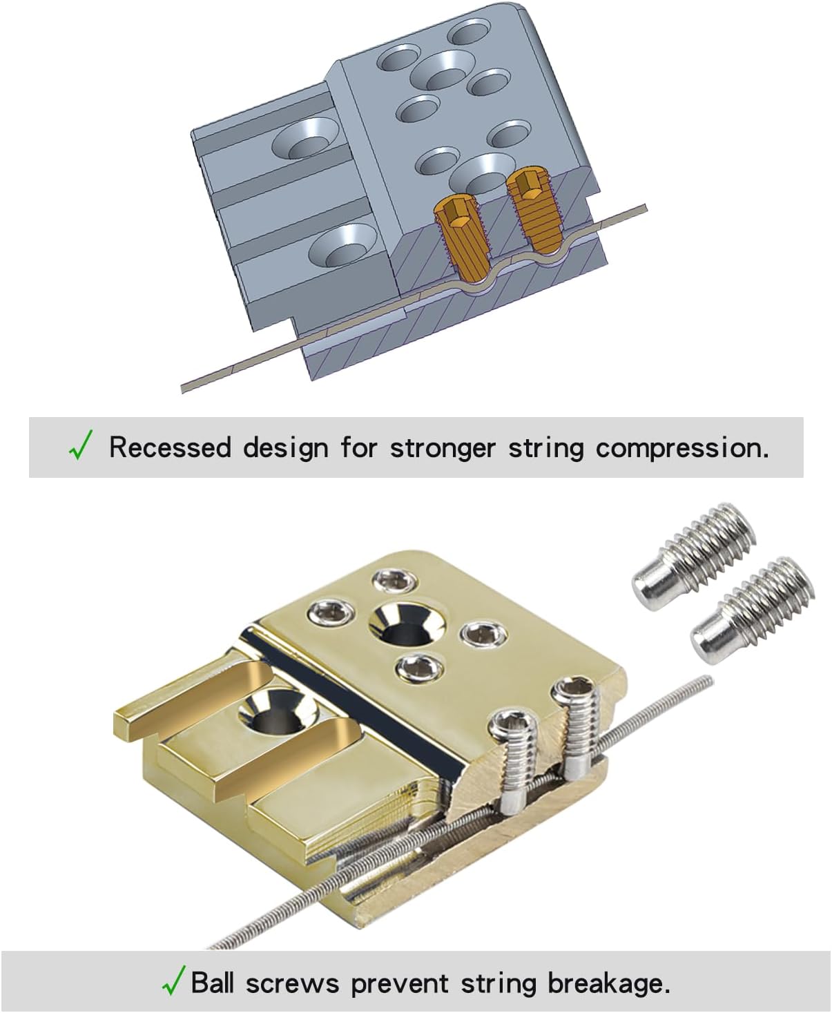 Guitar Bridge String Locks 4 String Bass String Locking Nut Headless Bass Guitar String Lock Brass String Locking for Headless Electric Bass Guitar Replacement Parts （Vacuum Gold)