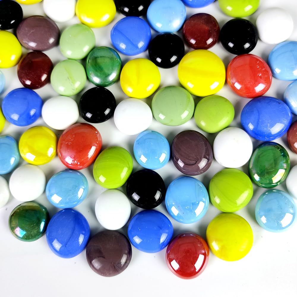 Ocefeiyue 2 LB Colored Glass Gems Pebbles Stones Flat Marbles Beads for Vase Fillers,Table Scatters,Resin Arts,Floral Arrangement,Fish Tank,Crafts