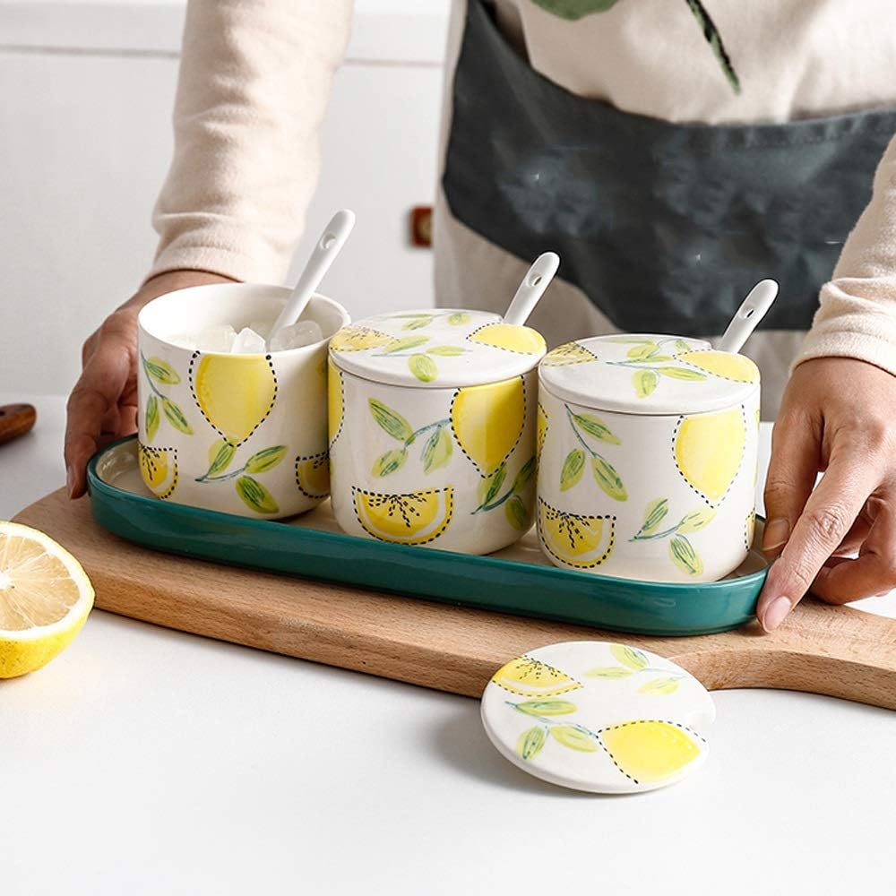 DNCG Condiment Jar Three-piece Ceramic Seasoning Pot Seasoning Box Household Kitchen Seasoning Salt Shaker Jars