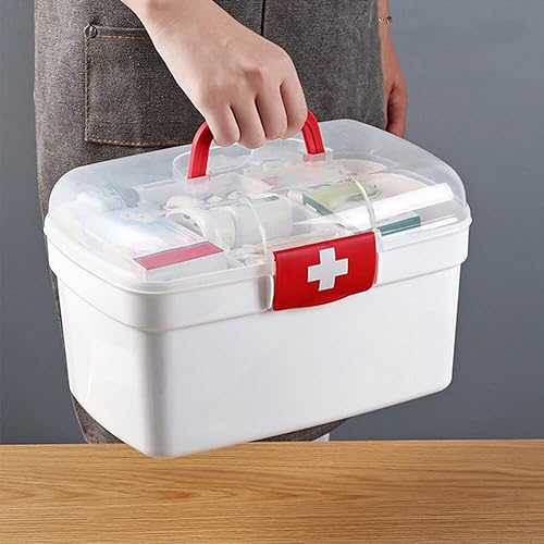 Miniatura 5 de Caja médica, Caja vacía transparente de primeros auxilios con mango portátil, caja de almacenamiento de doble capa caja de píldoras de plástico