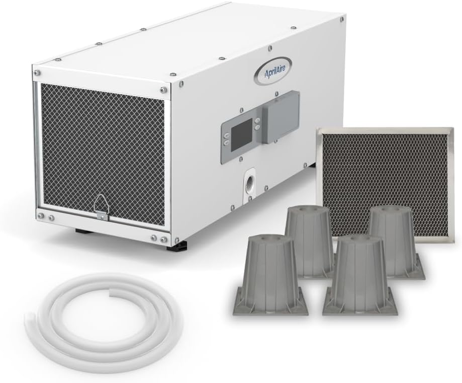 AprilAire E050 Pro Dehumidifier Bundle - 50 Pint Crawl Space Dehumidifier - Compact Dehumidifier for Crawl Spaces, Basements, Attics, Garages up to 1,600 sq. ft - 5 Year Warranty