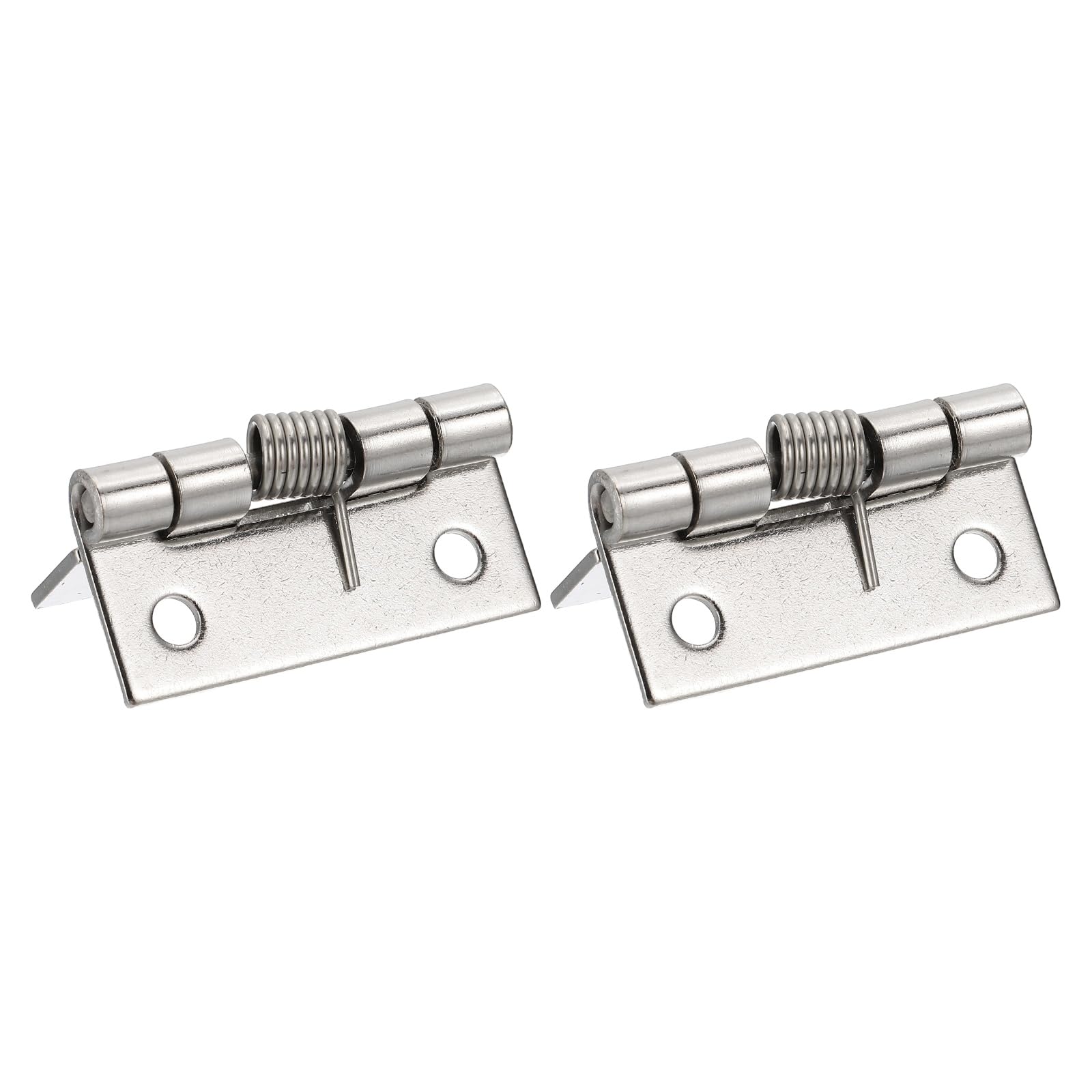 sourcing map 2pcs Spring Loaded Hinges 1.5" Length Stainless Steel Spring Self-Opening Small Door Hinge for Cabinet Door Box DIY Hardware, Silver