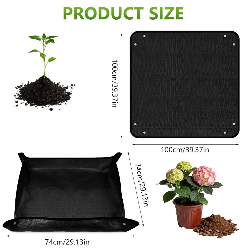 AOOWU Estera de Plantación de Jardinería, 2PCS Alfombrilla de Trasplante con Botón Antifugas, Plegable Tapete Portátil Jardín, Impermeable Macetas Estera para Variedad de Trabajos de Jardinería - 3