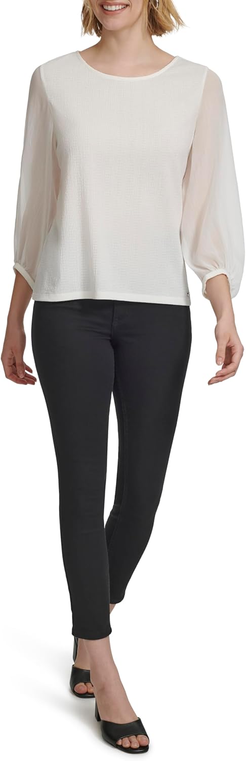 Calvin Klein Women's Mix Media Knit Longlseeve Blouse