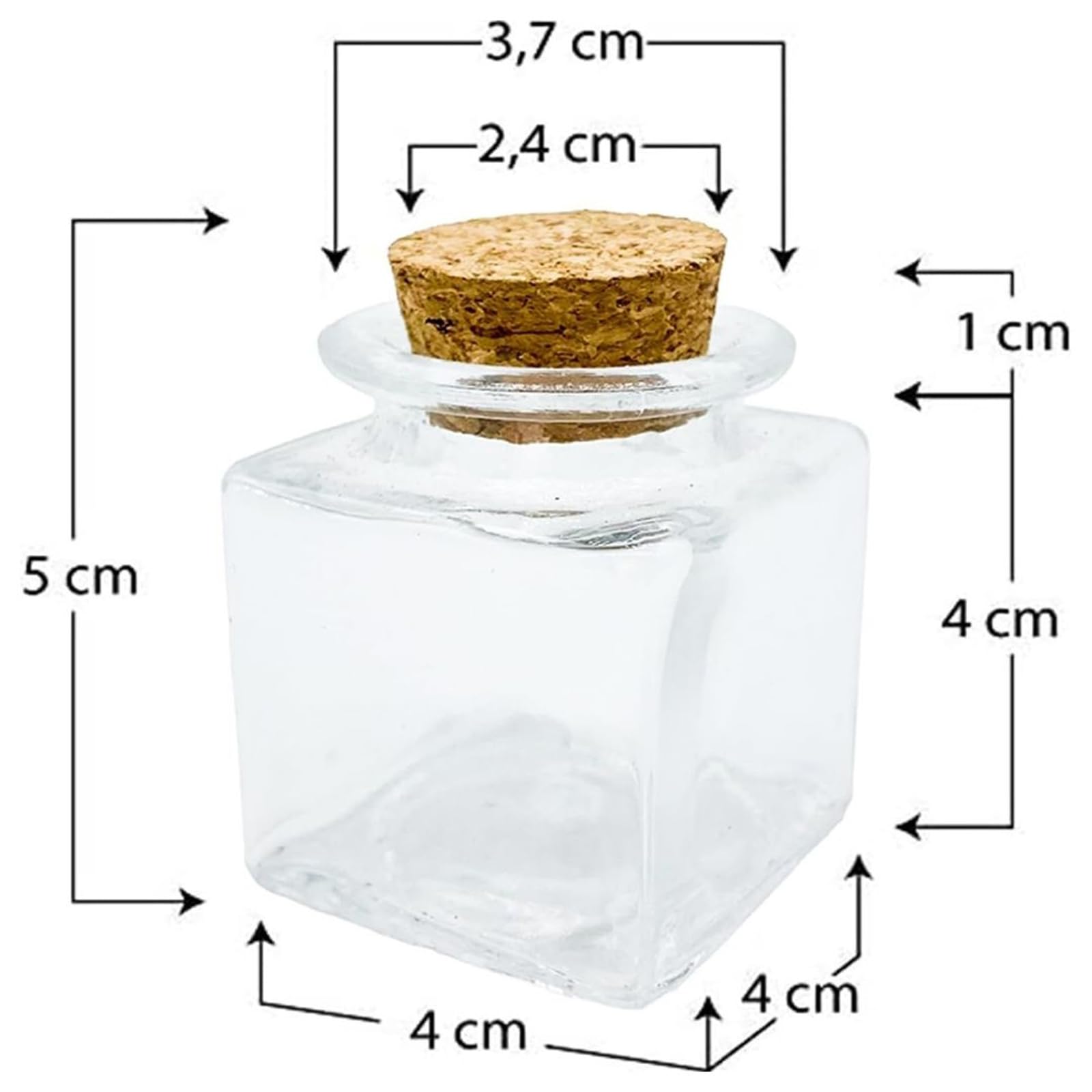 Doni Bomboniere Lot de 12 bonbonnières de communion pour fille, 4 x 4 x 4 cm, porte-dragées transparentes, bouchon liège, 12 pièces, autocollants, personnalisables, 12 pièces, sachets dragées, fête