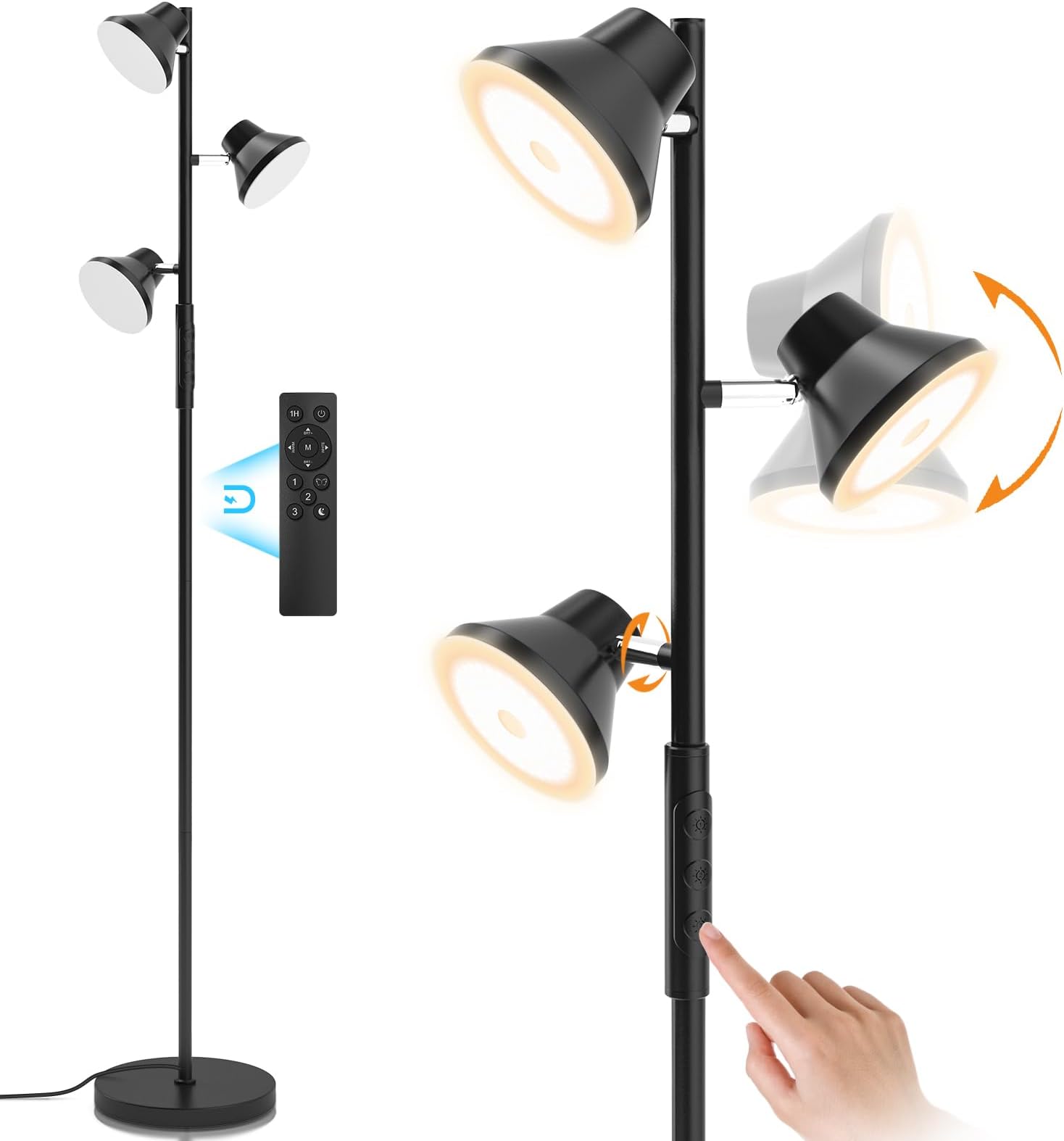 SIBRILLE LED Floor Lamp, 36W Modern Floor Lamp with Remote & Touch Control, 4 Color Temperatures, Standing Lamp with 3 Rotatable Lights, Floor Lamps for Living Room, Bedroom, Office