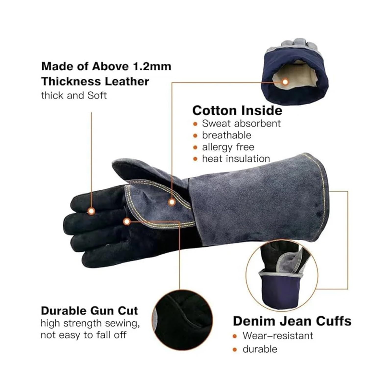 Welder Welding Gloves,Tig/Mig Welding Glove,guantes para soldar, Heat-resistant Professional Welder Welding Glove(All Black14Inch)