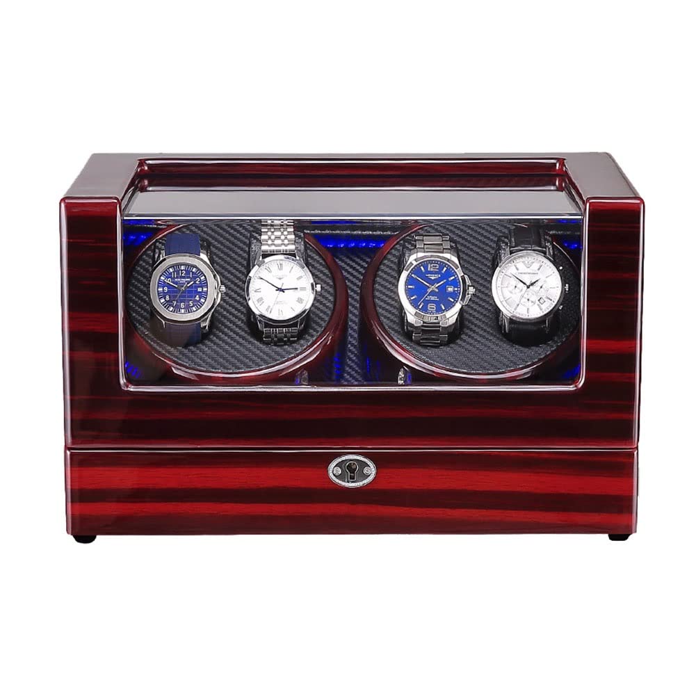 CGCSYZ Automatic Watch Winder 4 Watch Winder With Extremely Quiet Motor Suitbale For Automatic Watches Wooden + Carbon Fiber Watches Shaker 5 Rotation Modes (Brown a)
