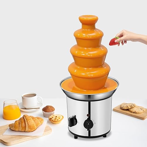 Máquina de fuente de chocolate de 4 niveles, máquina eléctrica de fuente de fusión de chocolate, evita salpicaduras, gran capacidad de 60.86 onzas,
