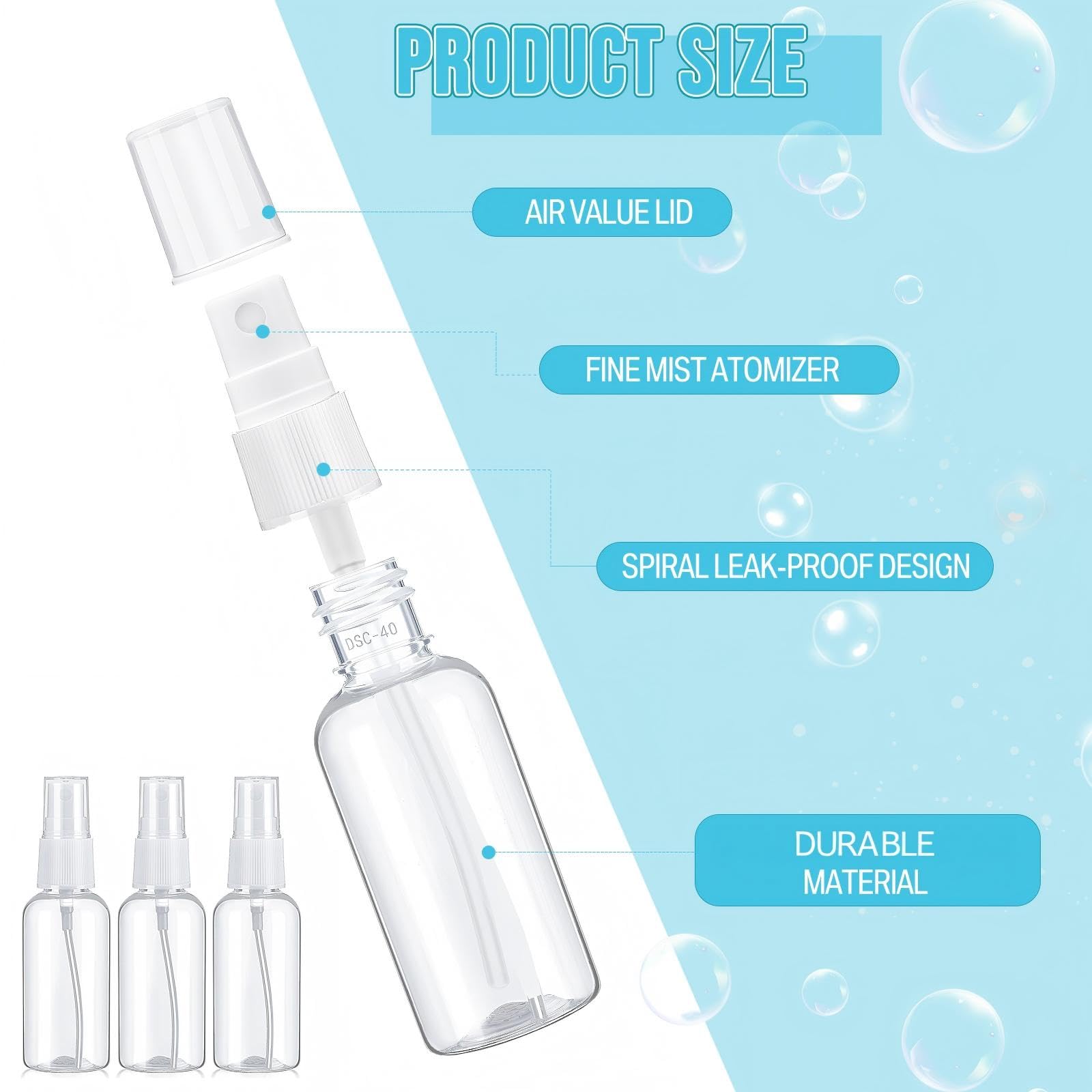 Uiifan 400 szt. mini przezroczystych butelek z rozpylaczem 30 ml małe puste plastikowe butelki z drobną mgiełką z małymi lejkami na olejki eteryczne podróżne perfumy alkoholowe