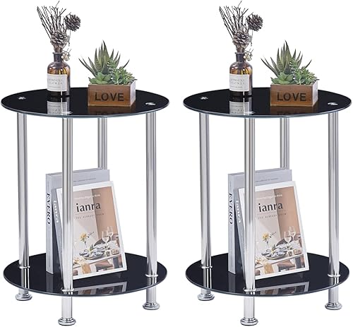 paonne Mesa auxiliar para sala de estar mesa auxiliar de cristal con almacenamiento mesa auxiliar de cristal para espacio pequeño mesa auxiliar de