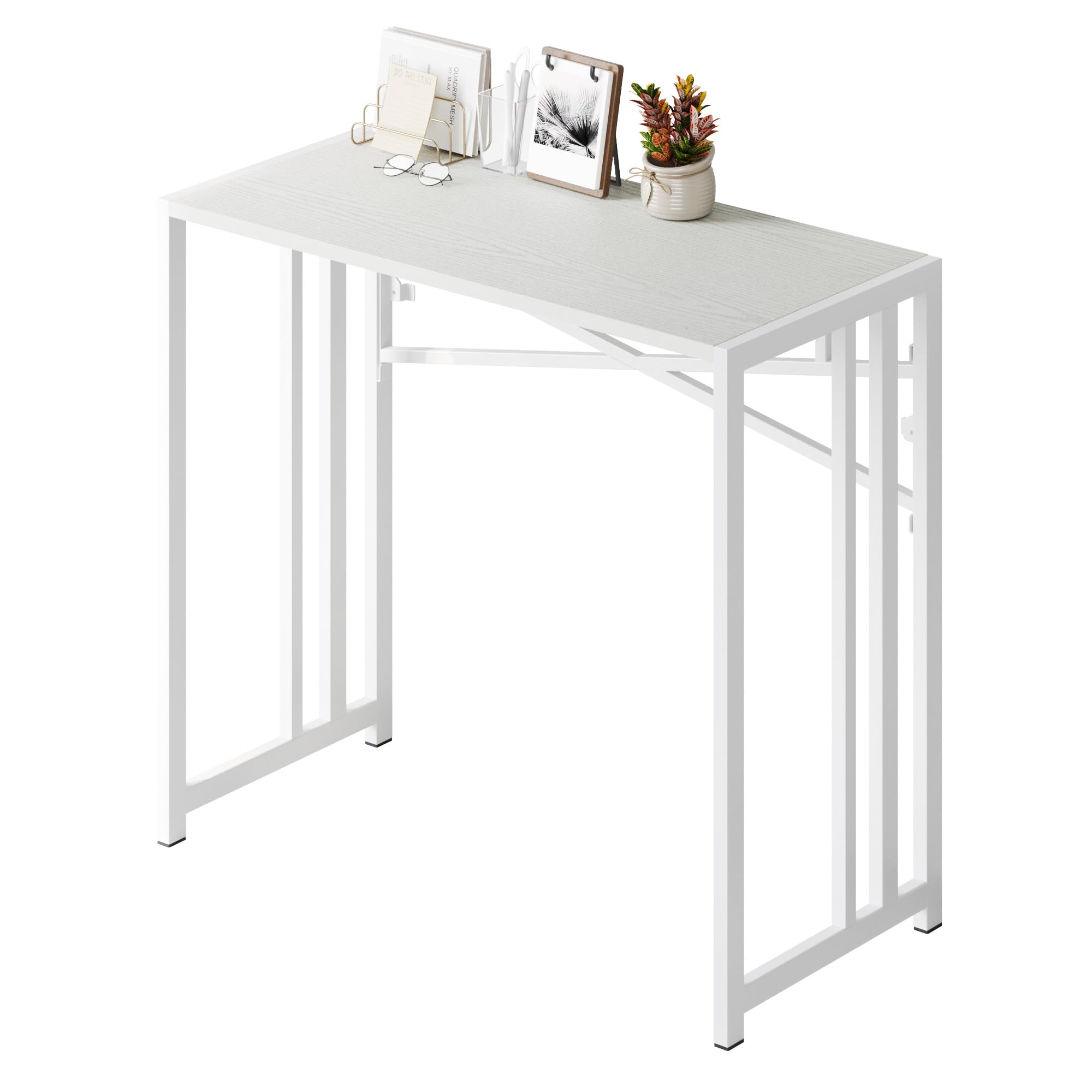 EMODA 35 inch Folding Desk No Assembly Needed Home Office Narrow Portable Desk Study Writing Gaming Computer Table, White