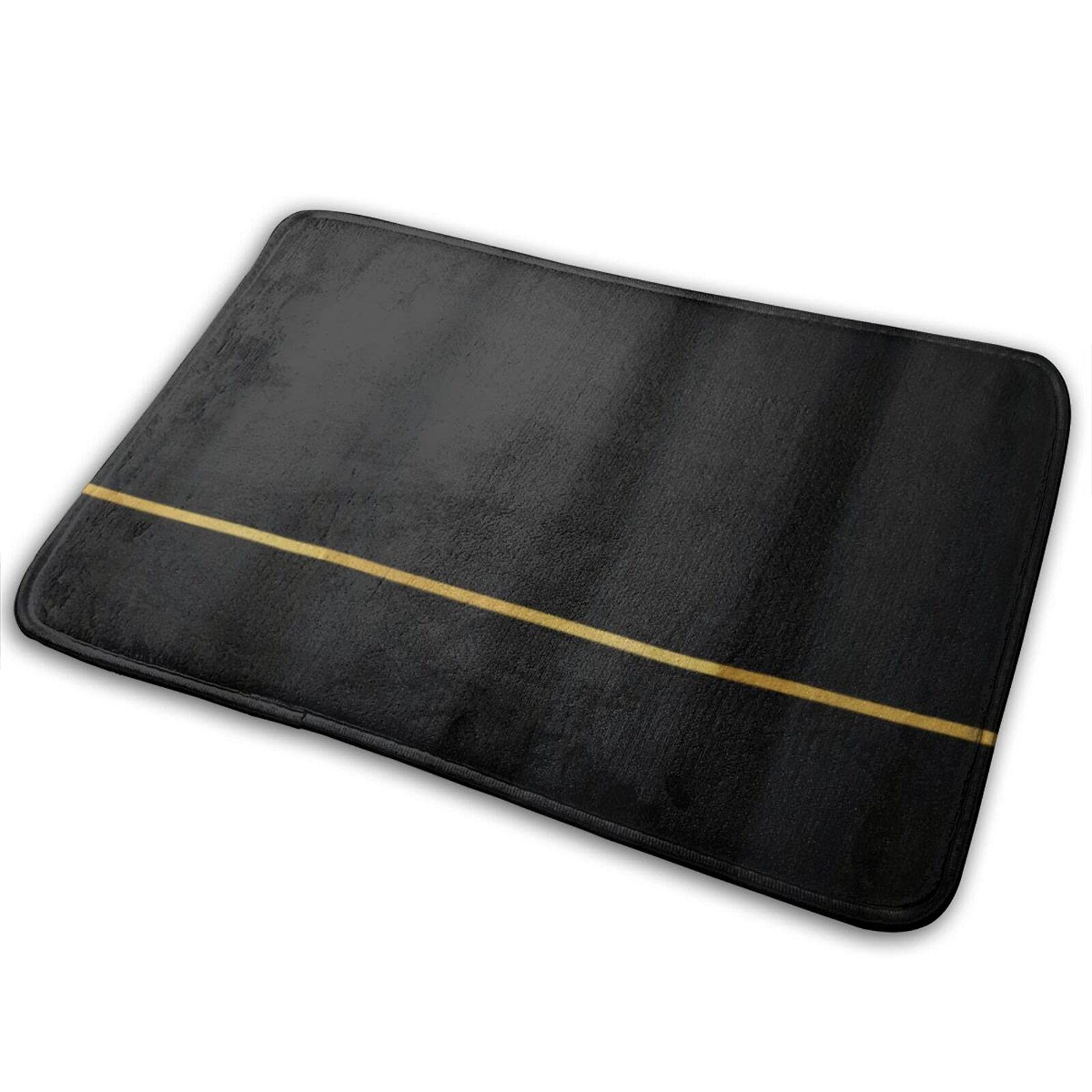 Sleek Black with Gold Stripe Memory Foam Bath Rug, Soft Absorbent Floor Mats, Velvet Bathroom Mat, Quick Dry Rugs, Plush Comfortable Carpet for