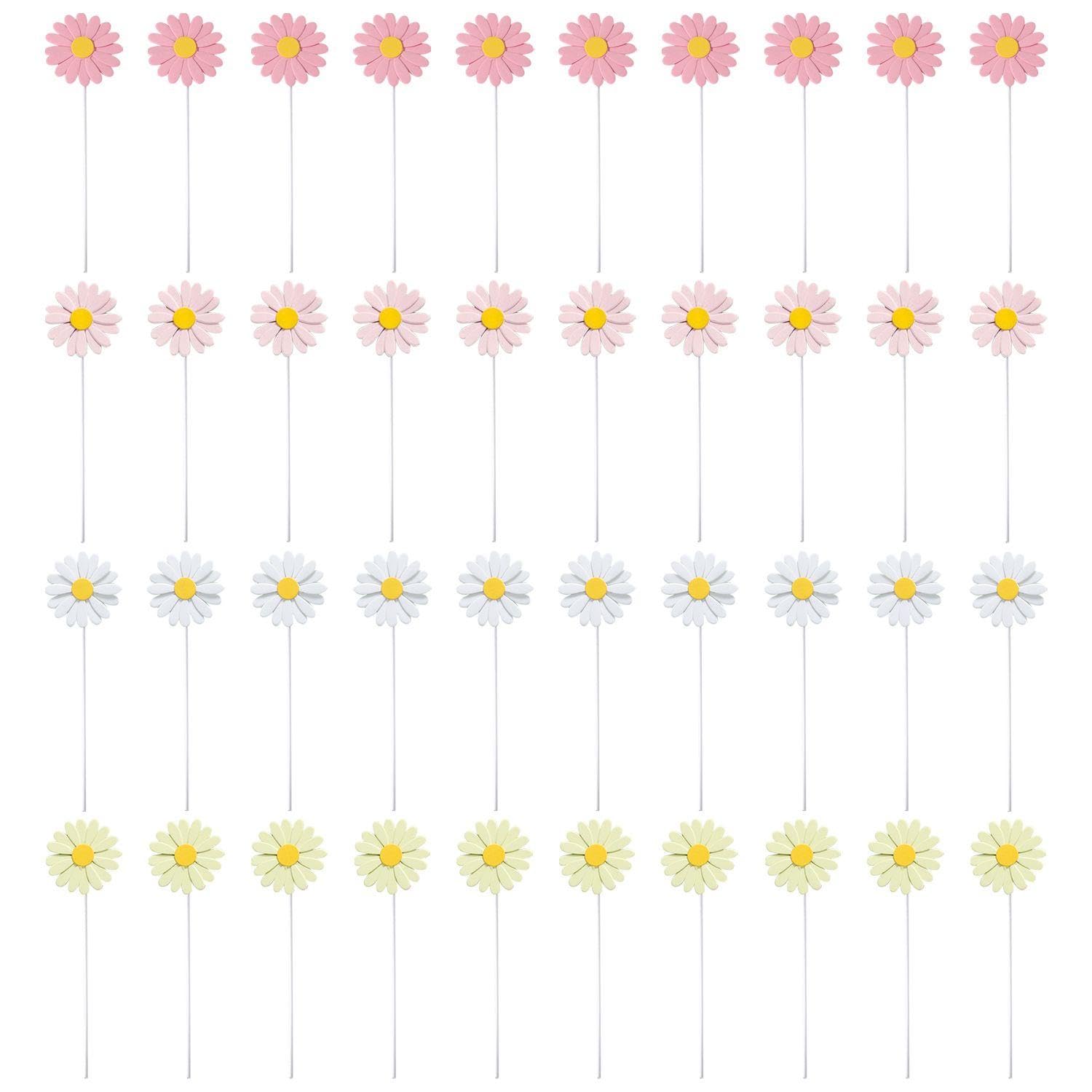 HINFHI 40 Pieces Of Small Daisy Card Inserts, Flower Cake Card Inserts, Birthday Party Decorations, Paper Dessert Decoration Plug-Ins, Baking Supplies.