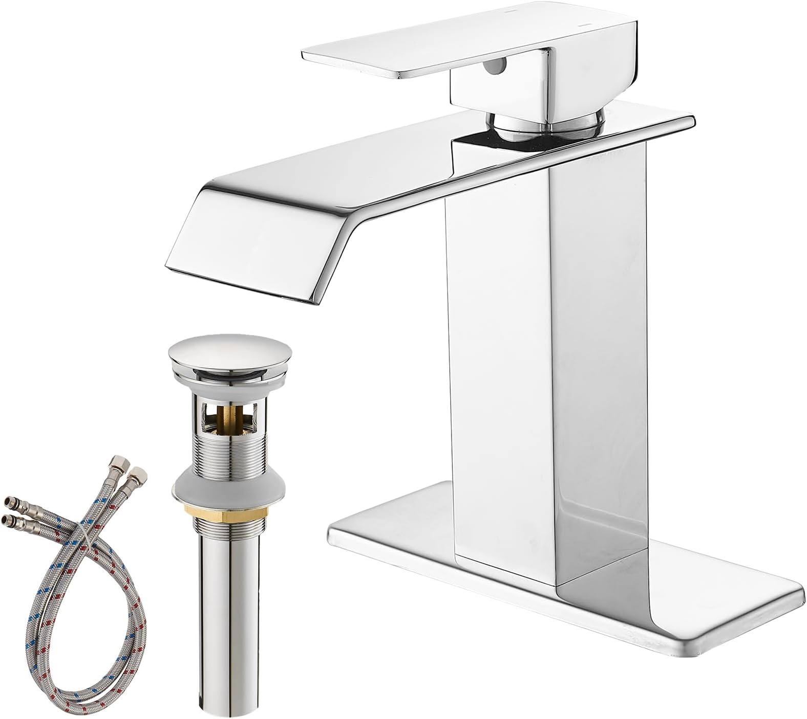 Homevacious Bathroom Faucet Chrome with Pop Up Drain Bath Sink Vanity Centerset Single Hole Lavatory Basin One Handle Waterfall Lever with Overflow Mixer Tap Commercial Lead-Free
