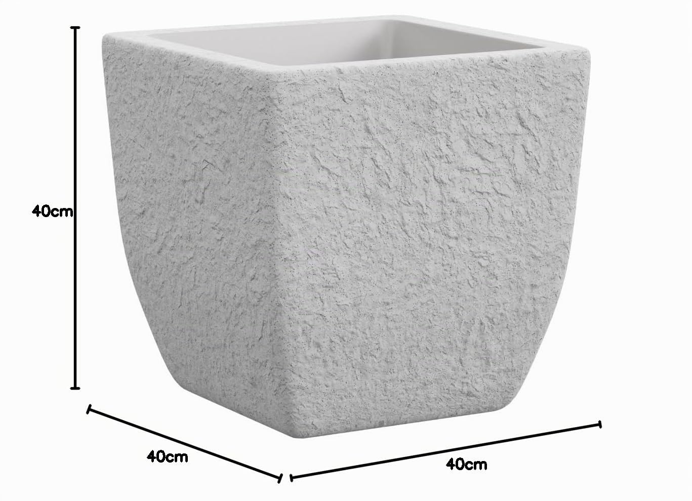 Nicoli Lithos vaso effetto pietra in resina per esterni ed interni, fioriera autoirrigante con serbatoio integrato, resistente agli agenti atmosferici, ideale per piante da esterno - 40 cm - BIANCO