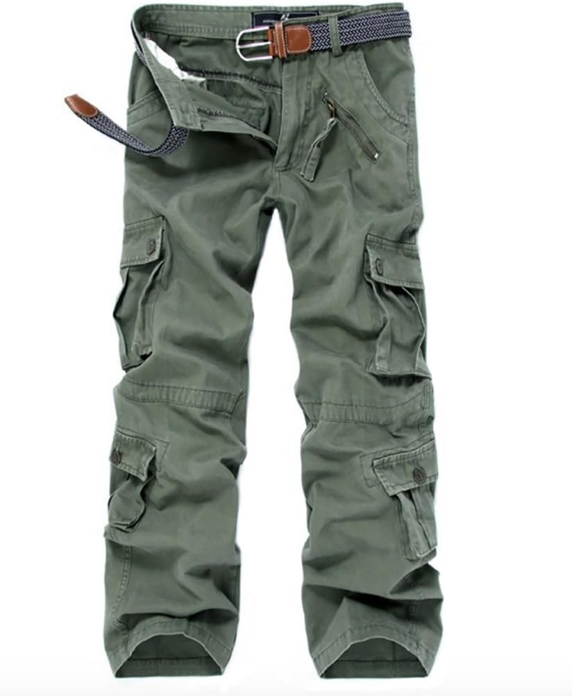 WSLCN Mens Cotton Cargo Pants Casual Work Multi Pocket Military Combat Trousers