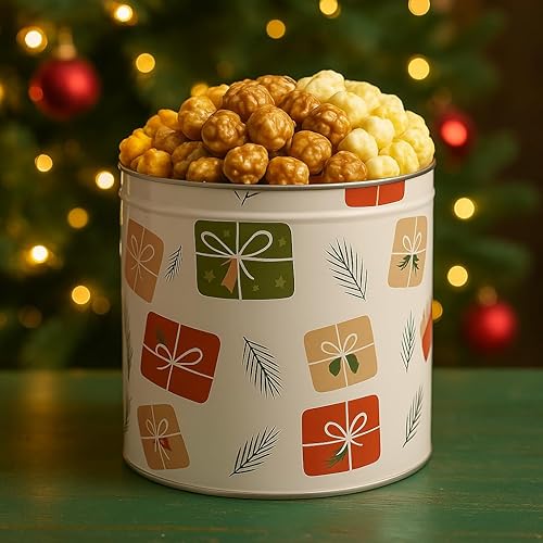 Miniatura 2 de Uncle Myron's Lata de palomitas de maíz de Navidad, lata de palomitas de maíz con caramelo y queso cheddar, lata de palomitas de maíz de 1 galón