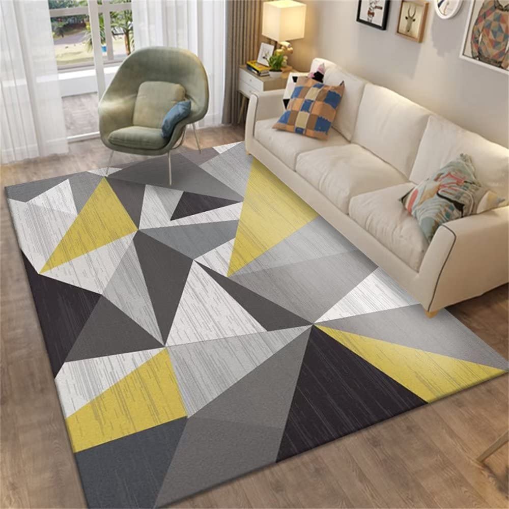 Tapis de prière Tapis pour Chambres Facile à Nettoyer Style de Motif géométrique rectangulaire Gris Jaune Respirant Planches de terrasse antidérapantes 90X150cm