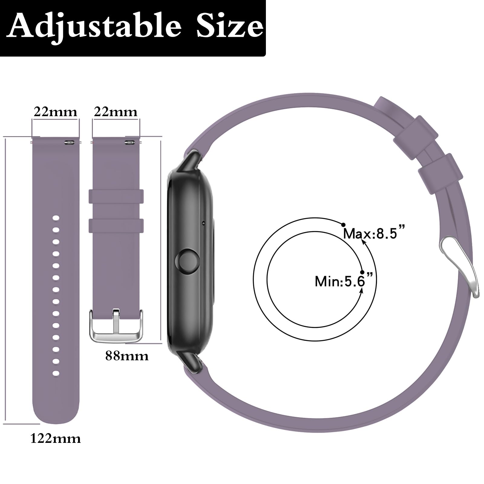 SUGARJAR Strap For Nerunsa P66D,22mm Silicone Band for Donerton T50S,T50H,Popglory P66,ENOMIR IDW19/LW51/LW11,TOOBUR IDW13/IDW16/IDW19/BW01,uaue T50S,Narcid P95/P66,TUYOMA LW36,WeurGhy Y6 - Image 4