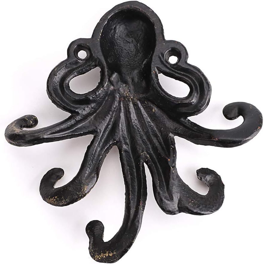 Sumnacon 6 Inch Cast Iron Octopus Decorative Coat Hook - Wall Mounted Nautical Hand Towel Rack Holder with Screws, Rustic Metal Clothing Hanger for Bedroom/Bathroom/Kitchen/Balcony, Green Bronze - Image 5