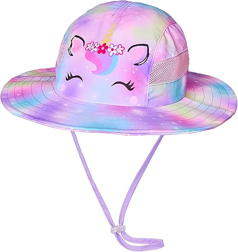 Sombrero de sol para niñas con diseño de unicornio, protección UV, sombrero de verano para niños, sombrero de pesca de ala ancha de 2 a 8 años