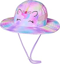 Kids Sun Hat for Toddler Girls Unicorn Bucket Hats UV Protection Summer Hat for Kids Wide Brim Fishing Hat 2-8 Years