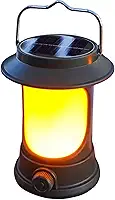 Lanterna Lampião Lamparina de LED para Acampamento Quarto Cabeceira, Recarregável com LUz Solar e USB 3W, Luz Quente, Alça de Metal, Luz Noturna Resistente Duravel
