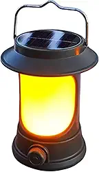 Lanterna Lampião Lamparina de LED para Acampamento Quarto Cabeceira, Recarregável com LUz Solar e USB 3W, Luz Quente, Alça de Metal, Luz Noturna Resistente Duravel
