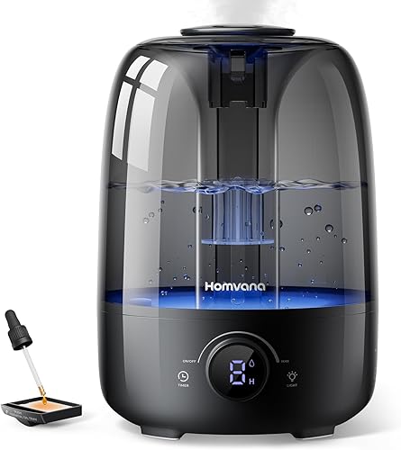 Homvana Humidificadores para difusores de dormitorio, humidificador de niebla fría de 4 litros de llenado superior, difusor de tiempo de