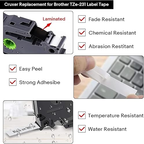 Miniatura 3 de Cinta de etiquetas compatible con Brother - Paquete de 5 piezas P Touch de repuesto para Brother TZe-211 TZe211 TZ211 AZE laminada, negro sobre