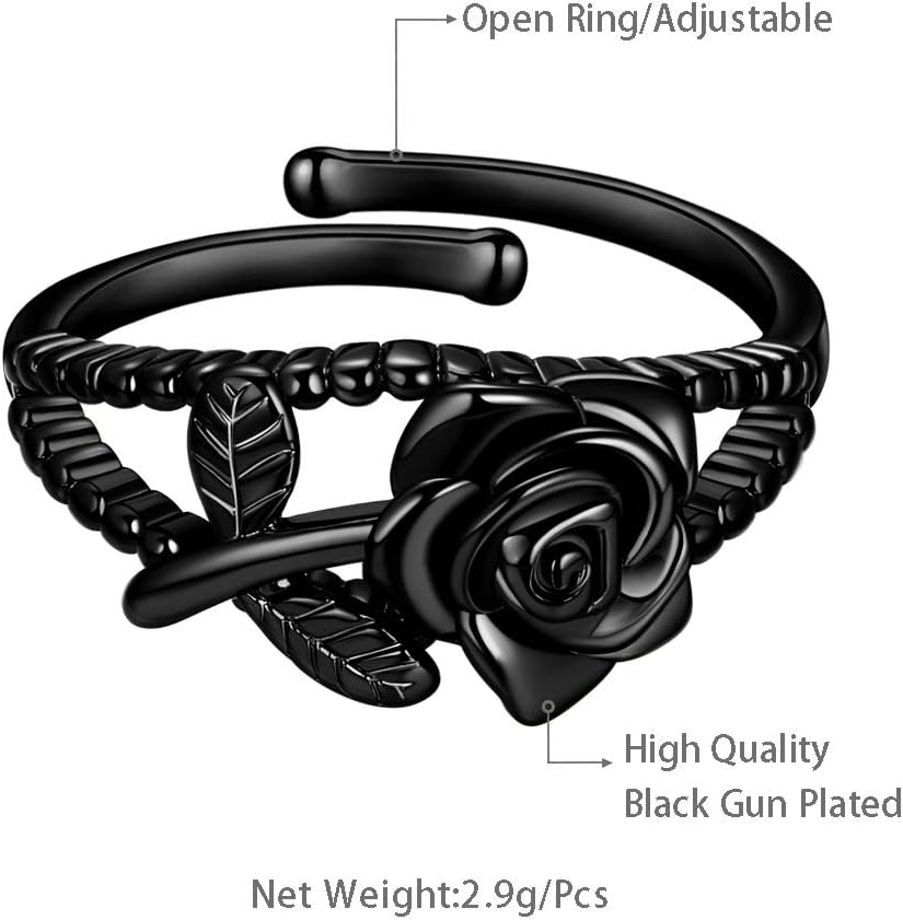 beautlace Rose Necklaces/Adjustable Rings Silver/18K Gold/Black Gun Plated Flower Pendant/Open Ring Elegant Jewelry Gifts for Women - Image 6