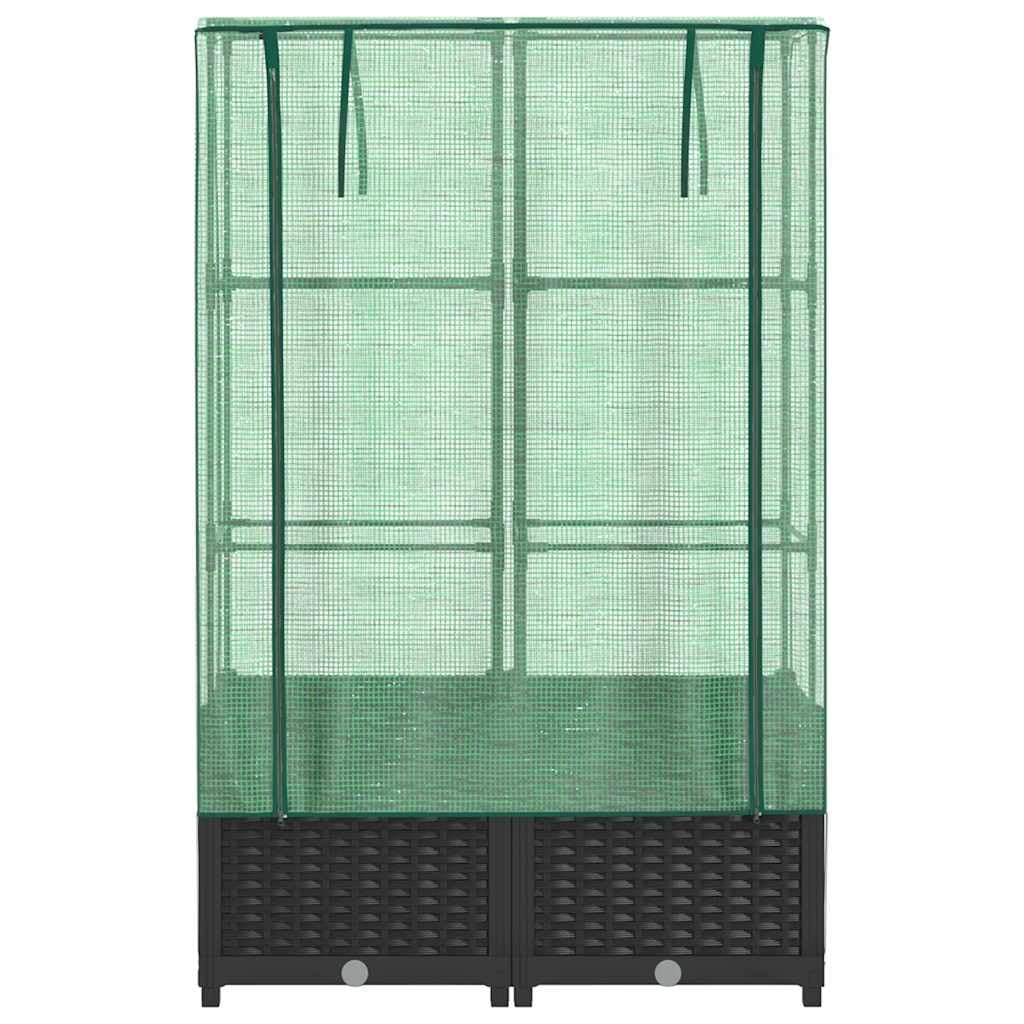 Jardinera con accesorio de invernadero de 80 x 40 x 138 cm, para tomates en aspecto de ratán, maceta para jardín y balcón, marco estable con cubierta para verduras, hierbas y flores, color