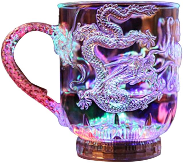 1Pcs Liquid Activated Multicolor LED Glasses Creative Dragon Pattern Light Up Drinking Glasses LED Flashing Cup for Party Bar Club