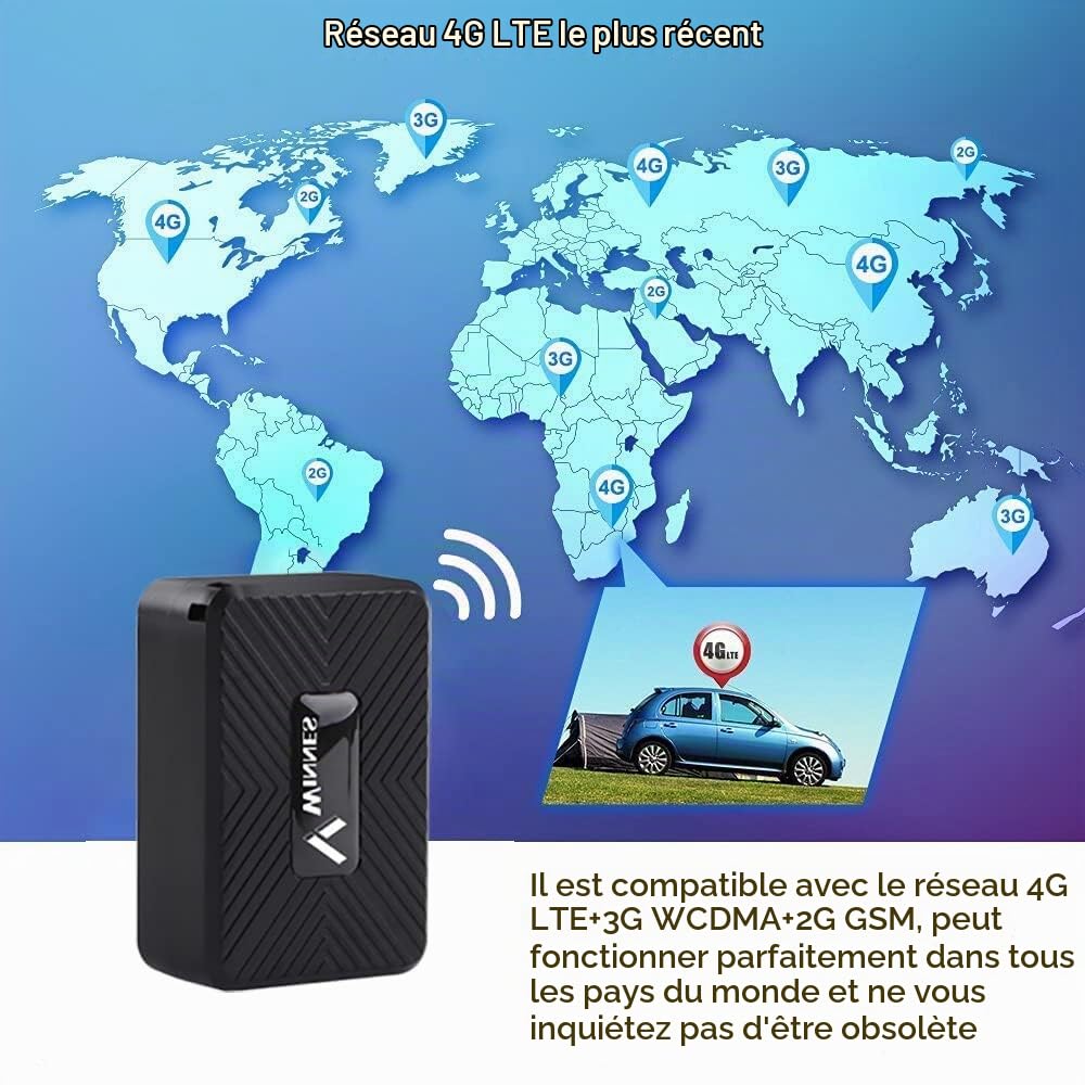 Tracker GPS Enfant Mini 4G avec Carte SIM Traceur GPS App Gratuite pour Voiture/Enfants/Personnes âgées Traqueur GPS Voiture Suivi Historique sur 6 Mois Mini Tracker GPS Magnétique, étanche TK913