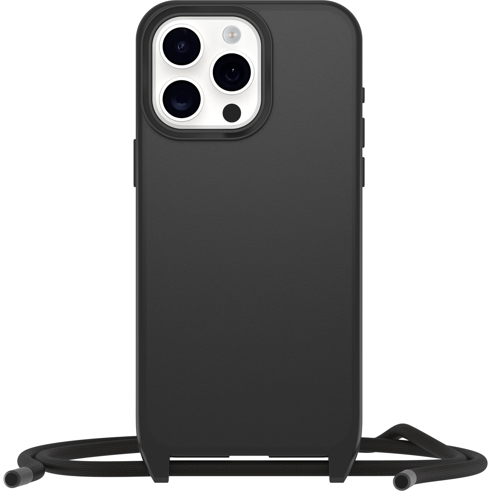 OtterBox Cover React Necklace con MagSafe per iPhone 15 Pro Max, Ultra sottile, resistente a shock con cordino a collana, adattabile e intercambiabile, testata a norme MIL STD 810G, Nero