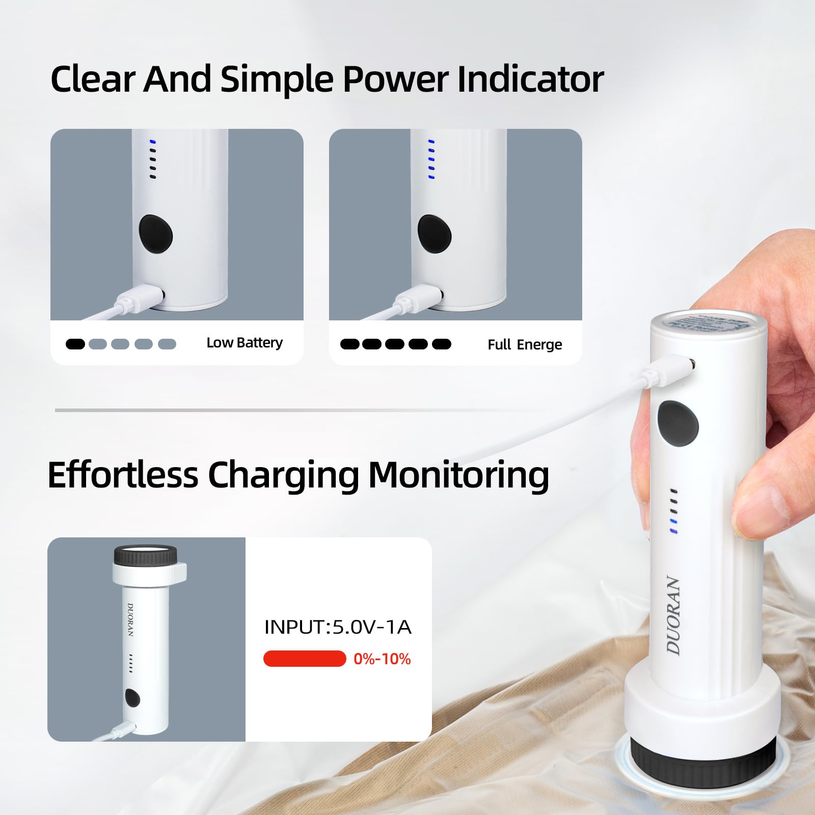 Bomba de vacío eléctrica inalámbrica para bolsas de almacenamiento al vacío, bomba de aire de viaje, sello recargable por USB portátil y bomba de bolsa de compresión para ropa, mantas y ropa de