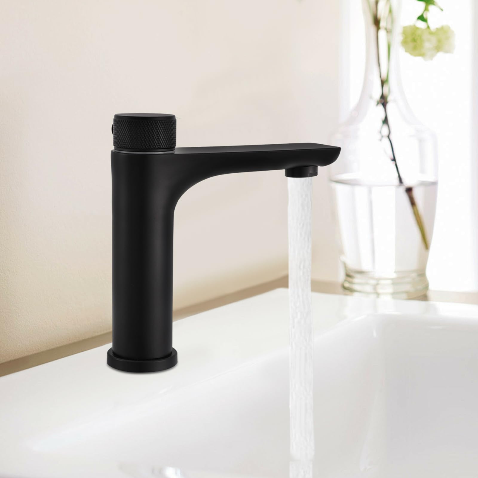 Grifo de lavabo automático con infrarrojos sin contacto, temperatura ajustable USB/batería mezclador de baño infrarrojo para casas, hoteles, escuelas, dormitorios, apartamentos (Negro)