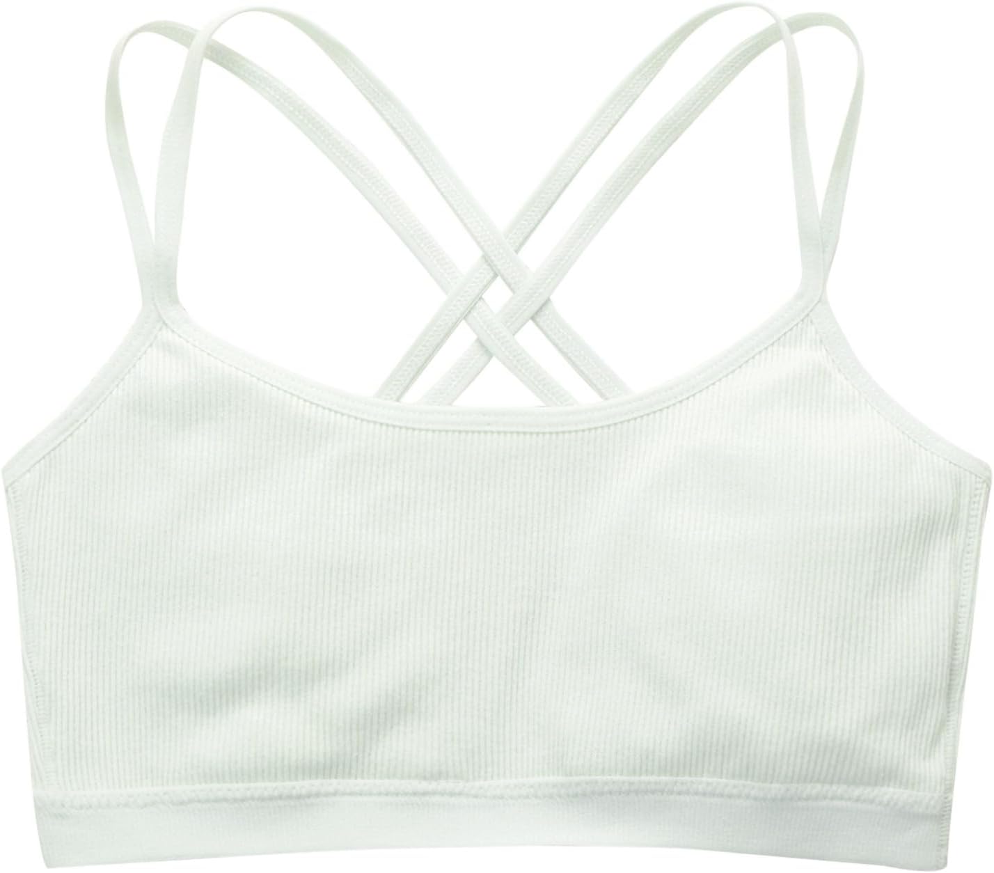 Kids Girls Ribbed Camisole Vest Puberty Underwear Wireless Training Bra for Gymnastics Dance