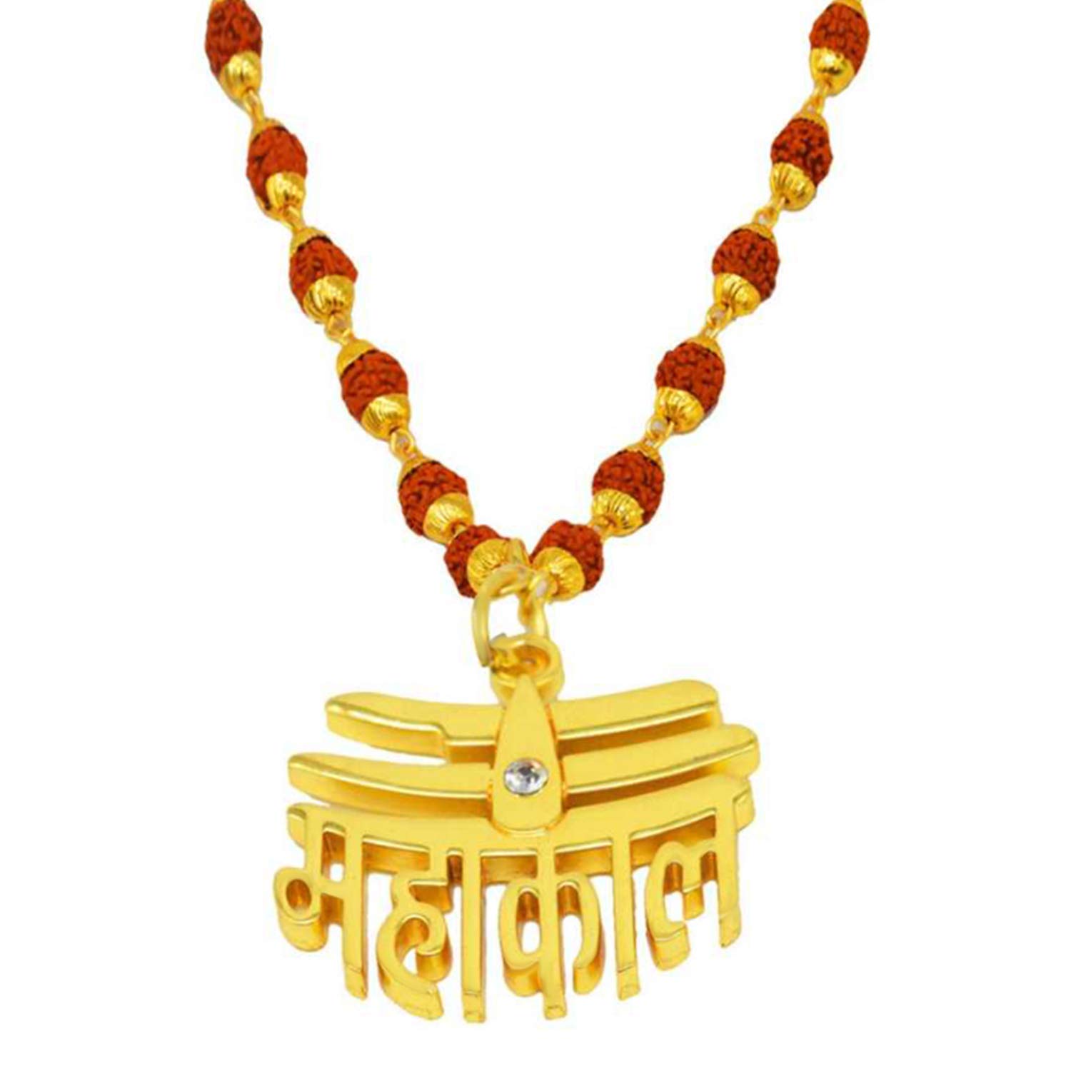 Religious Jewellery Gold-Plated Brown Beads Brass Lord Shiva Mahakal Locket Wood Pendant for Men and Women-image-26