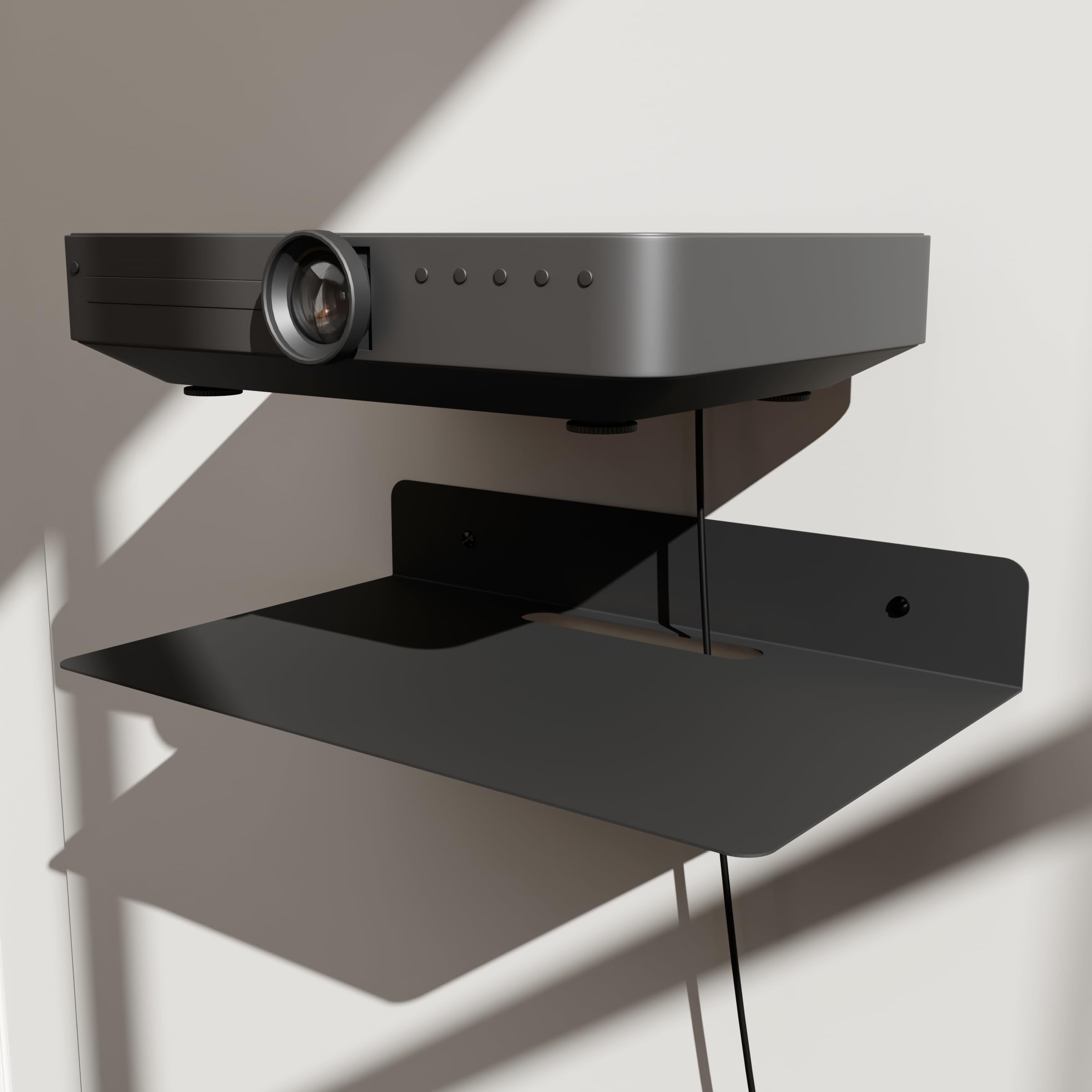 PzewMo Floating Metal Wall Mount Shelf,Shelf for Projector,TV Cable Box,Router,Speaker,Sound Bar,Camera,Gaming,Decor Display (Black, 12.6" x 7.9")
