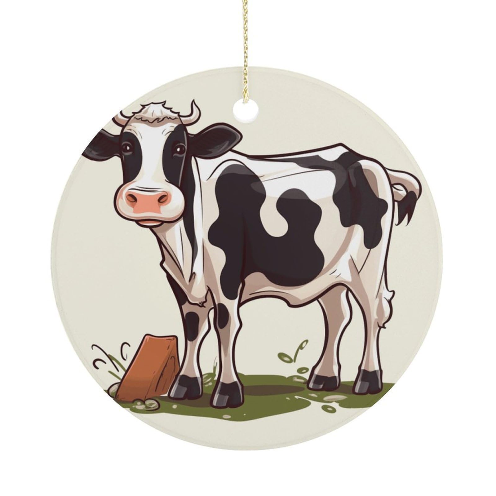 Dairy Cow Christmas Ornament,Round Ceramic Ornaments Personalized Christmas Tree Ornament for Holiday Porcelain Keepsake Gifts Ideas Home Decor
