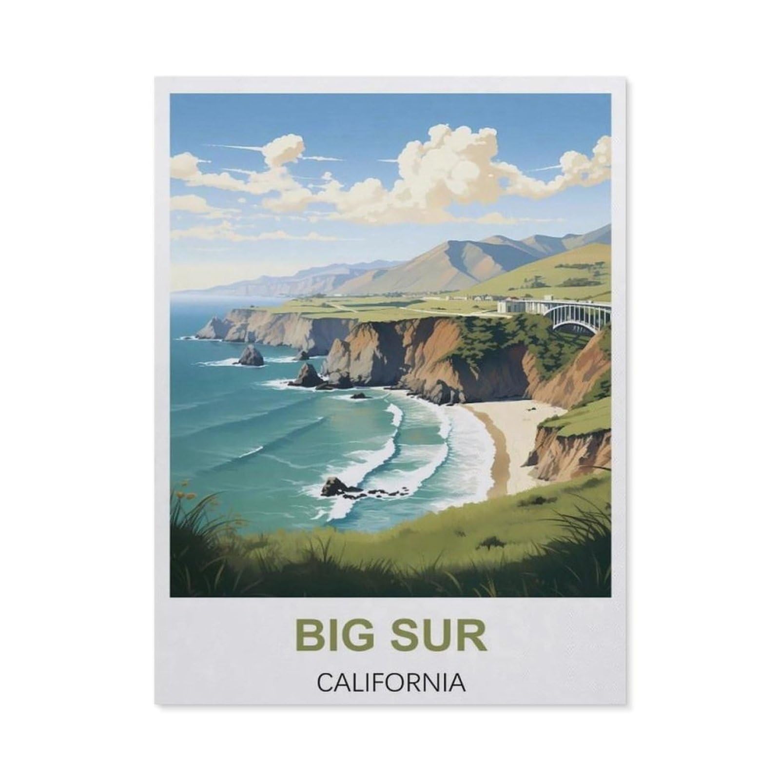BEAYODKP 5D Diamond Painting，Big Sur California Vintage Travel Poster，Diamond Embroidery Cross Stitch（30 x 40 cm/11.81 x 15.74 inches）-CA51
