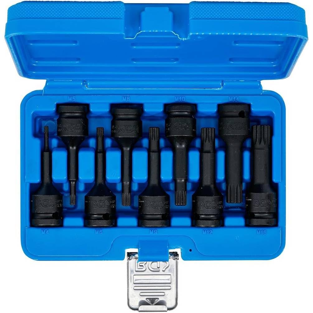 D-Work - Set di boccole a percussione, 12,5 mm (1/2), dentizione multipla interna XZN M4-M16-9 pezzi, resistente e polivale