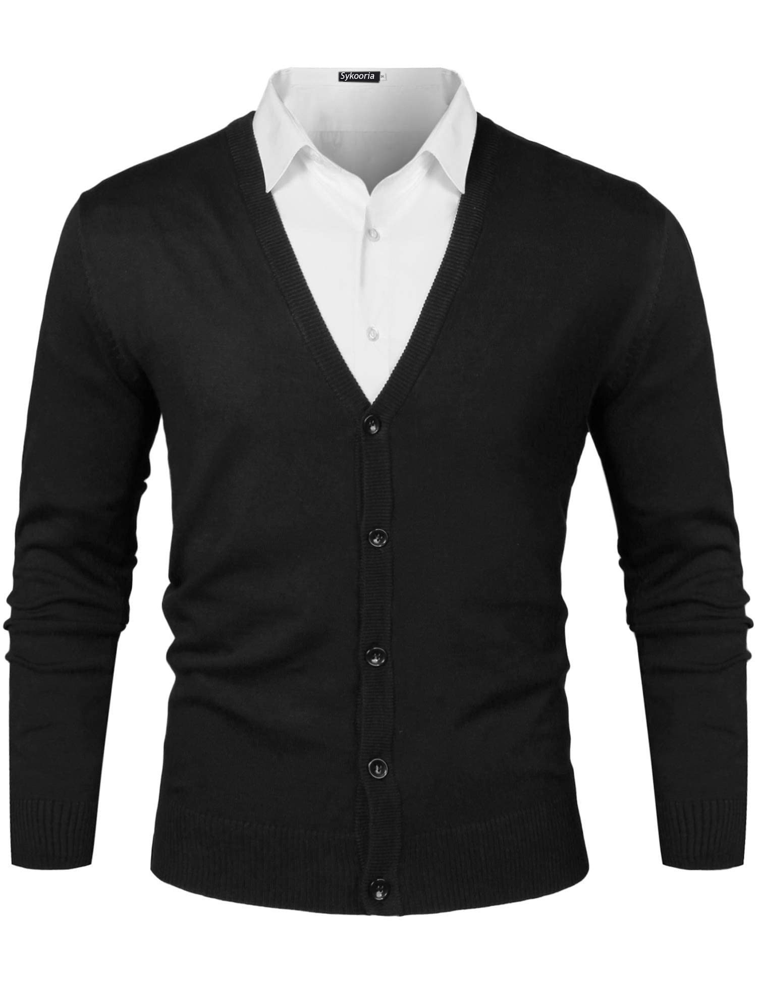 Sykooria Cárdigan de punto grueso para hombre, con cuello de pico