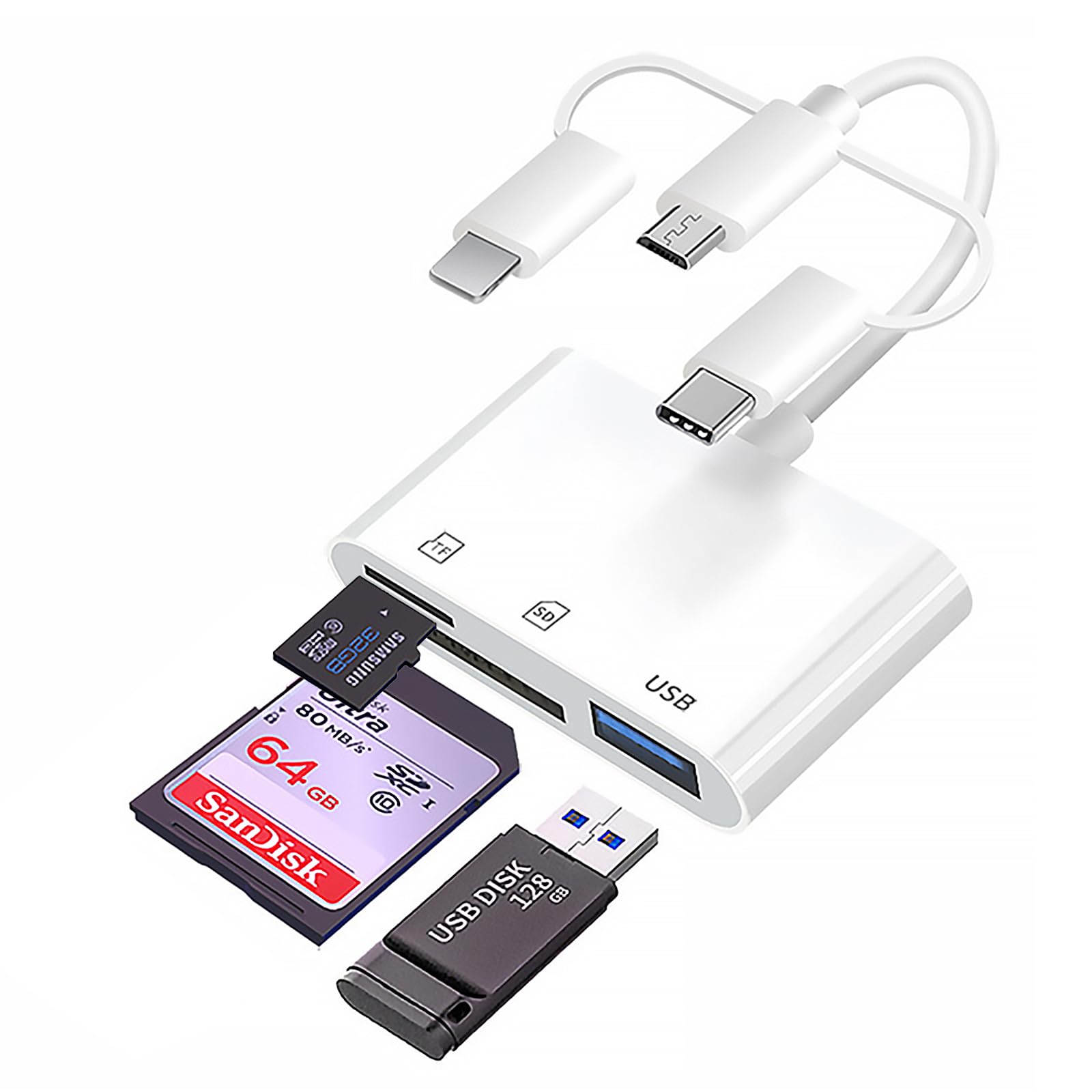 INBOLM 3-In-2 SD Card Reader for iPhone Linghting+USB-C TF/SD Card to Phone Data Transfer Adapter Applicable to Phone/ipad/Pro/Macbook/Camera/Tachograph/Laptop and Other Linghting&USB-C Devices