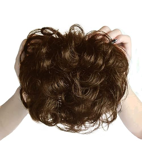 Miniatura 3 de Peluca de cabello humano natural esponjoso de 6 pulgadas, color marrón claro, corto, rizado, repuesto para extensiones de cabello ondulado con clip