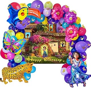 Encanto Birthday Party Supplies, 139Pcs Balloons Arch Garland Kit, Assorted Latex Balloons, Mirabel Flower Foil Balloons and 3D Gold Butterfly Stickers for Magic Movie Birthday Party Decorations