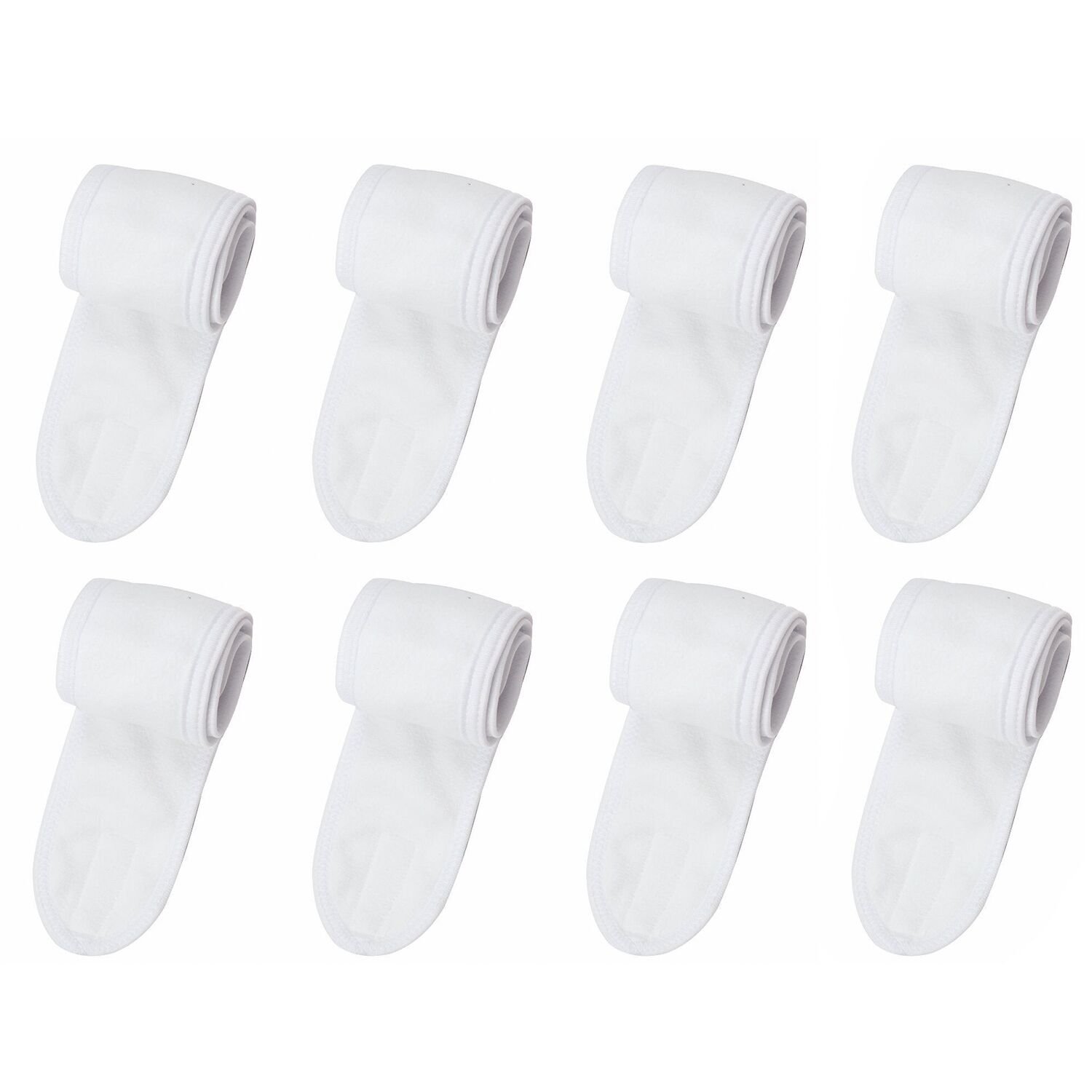 8 Pack Spa Facial Headband Whaline Head Wrap Terry Cloth Headband Stretch Towel with Magic Tape for Bath, Makeup and Sport (White)