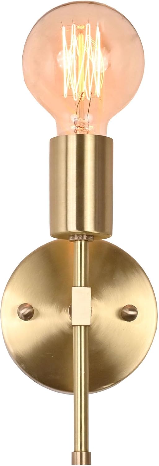 Modern Brass Wall Sconce Light – Industrial Wall Lamps with Exposed Bulbs – Hardwired Mid Century Accent Light Fixture for Bathroom, Bedroom, Hallway, or Entryway (1)